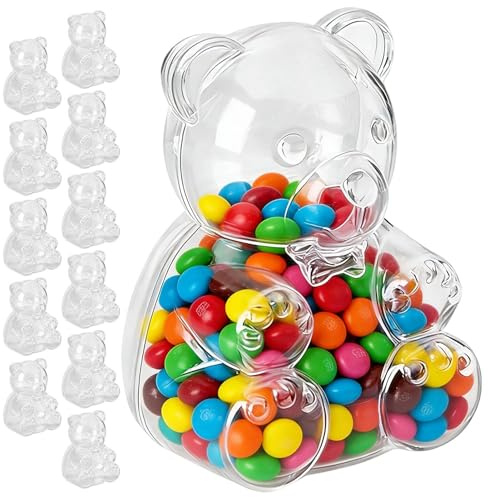 Tarro de Chuches con Tapa | 12 Piezas de Almacenamiento para Gomitas en Forma de Oso | Contenedores Transparentes de Dulces en Forma de Oso | Para Galletas, Té, Chocolate, Cocina, Navidad, Fiesta de B