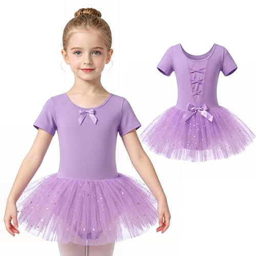 JinBei Robe Ballet Fille Coton Jupe Tutu Pailletée Danse Enfant, 2-9 Ans | Manches Courtes et Longues Justaucorps, Doux, Extensible, Respirant, pour Ballet, Gymnastique, Spectacle, Cours, Compétition