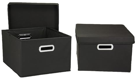 Household Essentials Fabric Storage Boxes with Lids and Handles, Black