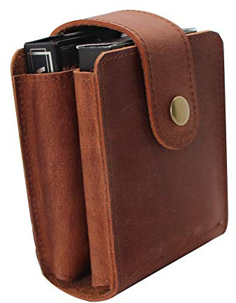 boshiho Playing Card Case, Genuine Leather Double Playing Cards Deck Holder for Magicians and Poker Players, Camping Holidays Trips