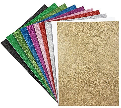 Piastre in gomma espansa con glitter, DIN A4, 2 mm, 10 fogli, ideali per il fai da te (colorati)