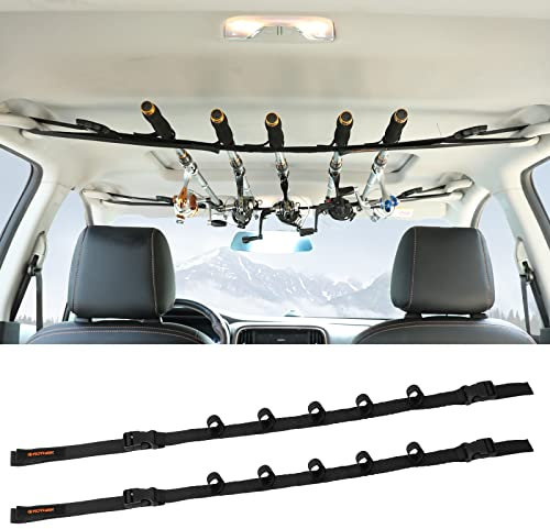 Roylvan 2 Stück Rutenhalter, Auto Rutenständer Angelrutenhalter für 5 Angelruten, Angelrute Lagerung Ruten Verstellbar 30 bis 54 Zoll für SUV, LKW, Van - Schwarz