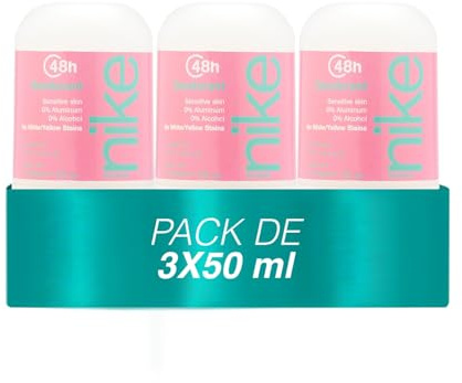 NIKE - Sweet Blossom Pack de 3 x 50 ml, Desodorante Mujer Roll-On, Desodorante Antimanchas para Piel Sensible, 0% Alcohol y 0% Sales de Aluminio, de Larga Duración, Fragancia Floral Afrutada
