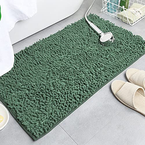SHENGANG Alfombra de baño Alfombras de baño Chenille Absorción de Agua Bañera Lavabo Alfombra de Piso Alfombra de Inodoro Antideslizante Felpa, Verde Oscuro, 40x60 cm