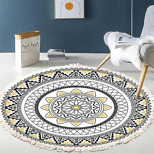 Tomifine Round Rug Bohemian Mandala Carpet Cotton Woven Area Rugs with Tassels Indoor Floor Mats Washable for Home Kitchen Living Room Bedroom (60cm/23.62in,Rug 5)