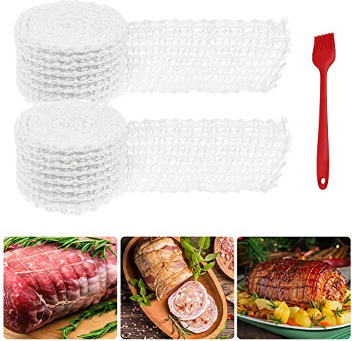 PEALOVCOM 2 Rotoli Rete Elastica Da Forno per Arrosti Rete di Carne Insaccati Salumi Rotolo Rete Da Cucina In Cotone Per Cottura Affumicare Rete di Carne 3m Per Conservare, Appendere (Bianco)