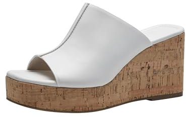Tamaris Damen Plateau Mules Leder Keilabsatz Sommer; WHITE/weiß; 41 EU