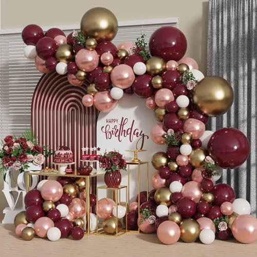 Ghirlanda di palloncini rosso bordeaux, 159 pezzi, palloncini in rosso, oro, rosa e bianco, set di palloncini per feste di compleanno, baby shower, baby shower, matrimonio, fidanzamento, decorazione
