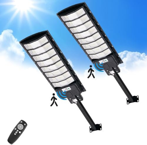 Sararoom Lampione Solare Led Esterno, 720Led 800W Faro LED da Esterno con Pannello Solari, IP65 Impermeabile Faretto con Sensore di Movimento, 6500K Luci di Sicurezza per Giardino Sentieri Garage,2Pcs