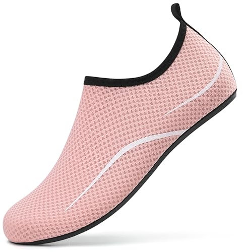RUOMU Badeschuhe Herren Damen Wasserschuhe Schnell Trocknend Schwimmschuhe Barfußschuhe rutschfeste Leicht Aquaschuhe Strandschuhe fur Männer Frauen,Rosa 39 EU