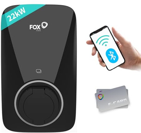 FoxESS 22kW Wallbox, Typ 2, 16A Dreiphasig, EV Smart-App Steuerung, Heimladestation mit RFID und WiFi für Elektrofahrzeuge und Plug-in-Hybride (Ohne Ladekabel)