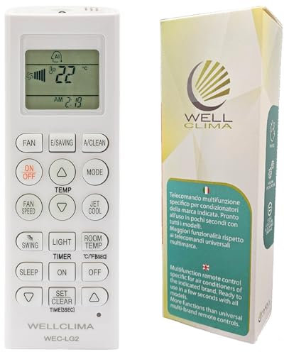 Wellclima Telecomando Universale per Condizionatori LG, WEC-LG2, Compatibile con Tutti i Modelli, Subito Funzionante, Design Simile ai Telecomandi Recenti, Tasti Speciali, Istruzioni in 6 Lingue
