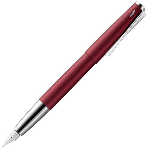 Lamy studio royalred Füller – universeller Füllfederhalter in elegantem Gehäuse aus Ganzmetall – mit propellerförmigem Clip & Stahlfeder in Strichbreite F – inkl. Tintenpatrone T 10 blau