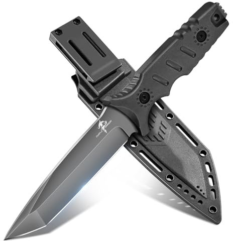 Purple Dragon Coltello da Esterno, Coltello da Sopravvivenza con Fodero in Kydex, Coltello con Lama Fissa in Acciaio D2 Forgiato in Unico Pezzo, Coltello Bushcraft Full Tang, Nero