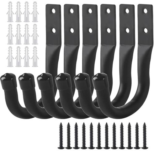 Garage Hooks, 6 Pcs Garage Storage Heavy Duty J Hooks,Ladder Storage for Hanging, Wall Mounted Hanger Brackets forWall Bike Chair Garden Hose Garden Tool (Black)
