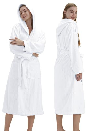 PJGGZ Hooded Bathrobe for Women, Soft Long Towel Robe for Women - Quick Dry yet Warm(White,L/XL)