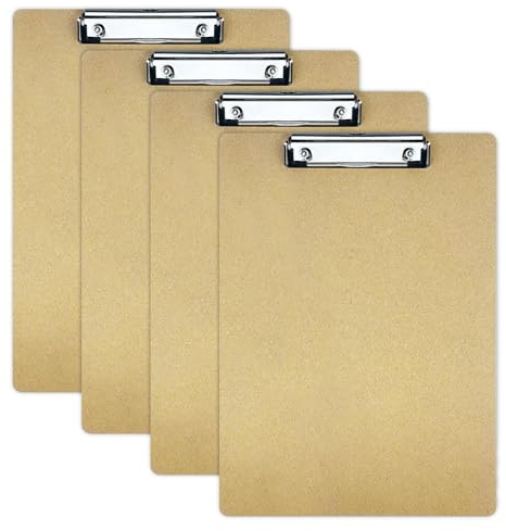 4pcs A4 Clipboard Hardboard Clipboard Folder with Low Profile Clip and Hanging Hole for Office & Classroom Supplies