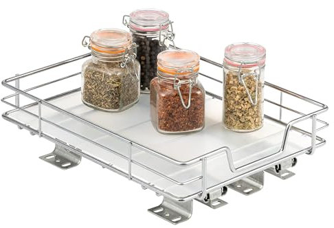 bremermann Teleskop-Gewürzregal, ausziehbarer Schrankeinsatz für Regale, Schränke und Speisekammer - für Lebensmittel und Vorräte - Teleskopschublade mit Einlegeboden aus robustem Metall - Chrom