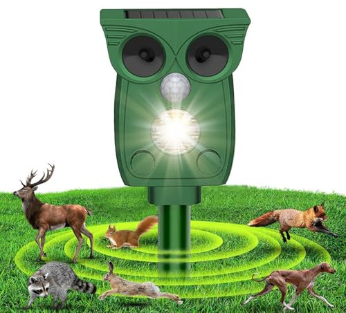 Répulsif pour chat, répulsif ultrasonique à énergie solaire, répulsif ultrasonique pour chat avec lumière LED d'alarme sélectionnable, fréquence réglable, répulsif pour pigeons, oiseaux, chiens, chats