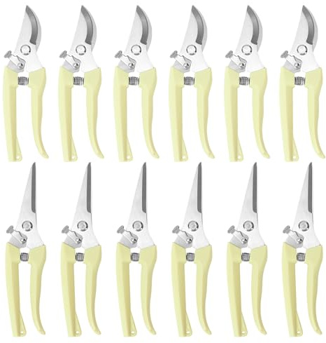 12 Pack Garden Secateurs, Hand Pruners for Flowers, Stems and Fruit Picking | Pruning Shears with Spring-Loaded Handles and Safety Locks for Plant Trimming, Floristry, Garden Care and Harvesting
