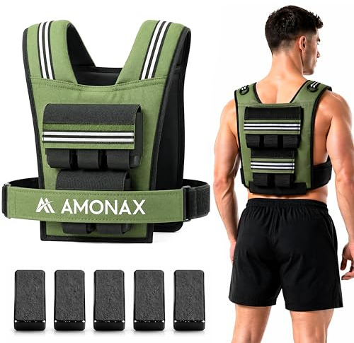 Amonax Justerbar viktad väst för kvinnor och män, 0,8–10 kg/1,1–20 kg/1,5–30 kg reflekterande löparväst med lätta vikt, perfekt för fitness, träning, muskelbyggnad och styrka i hemmagym (grön – 10 kg)