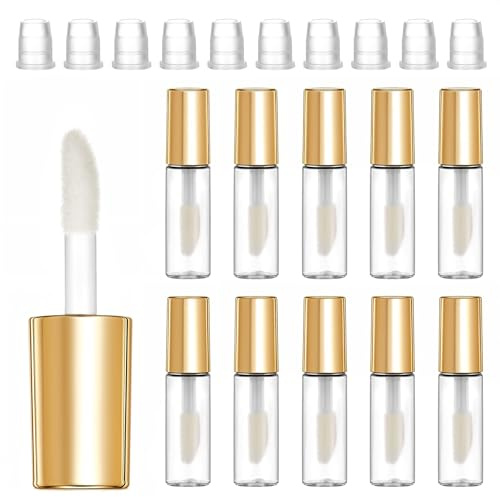 10Pcs Empty Lip Gloss Tubes 1.2ml Mini Gold Lipstick Containers Round Lipgloss Tubes Clear Refillable Lip Balm Bottles Big Brush Lips Gloss Tube Cosmetic Bottles for Samples Lips Balms Travel Split