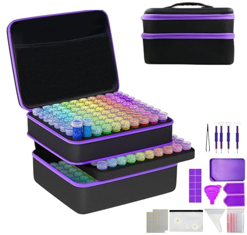 Ysislybin Diamond Painting Koffer, 240 Stück Diamant Painting Aufbewahrungsbox mit Koffer Trichter Stickers, 5D Diamond Painting Zubehör Boxen für Diamant Malerei Zubehör Organizer