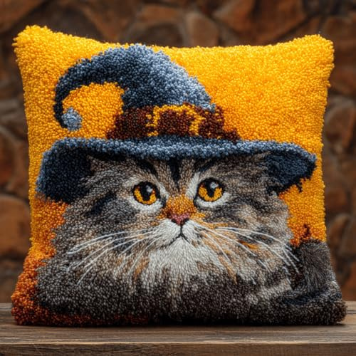 Henypt Kit cuscino con gancio di chiusura Gatto Animale gancio di chiusura Cuscino fatto a mano Kit di chiusura con ricamo in filato all'uncinetto Federa 43x43cm