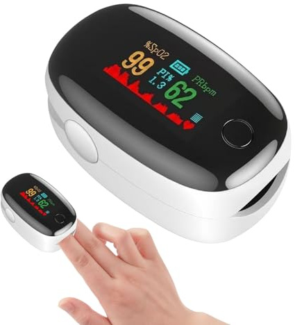 Finger Pulse Oximeter, Professional Blood Oxygen Monitor Finger Adults, Fingers Oxygen Monitor (SpO2) LED Color Screen with Accurate Fast Reading, Heart Rate and PI (White)