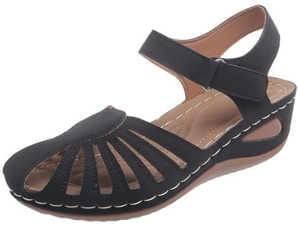 Generisch Sandali estivi Solid Hook Loop Casual Open Toe comodi da spiaggia, Nero , 38 EU