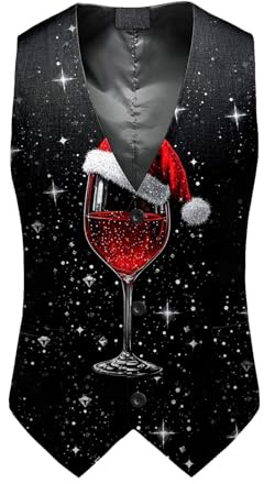Générique Gilet à Thème Noël pour Homme - Imprimé Intégral Bonhomme de Neige et Flocons - Col V Boutonné pour Costume de Fête et Célébration