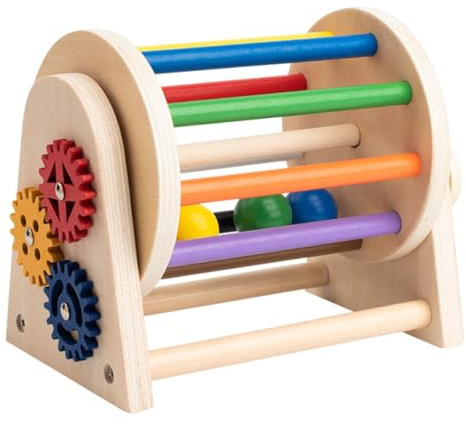 Chosertory Wooden Rolling Drum Toy Crawling Toy Toys for Boys Girls
