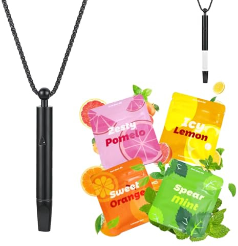 ADASTONE andningshalsband för att ersätta dåliga vanor med 12 st återfyllbara kärnor i 4 smaker, halsband för stöd vid vanor för stressavlastning, uppfriskande inhalator sensoriskt fidgethalsband för