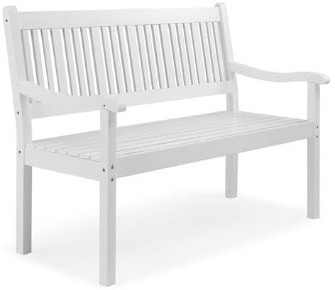 Bonnlo Panchina in Legno per Giardino 127 x 64 x 90cm, Panca da Esterno Resistente all’Umidità con Rivestimento PU, Divanetto da Esterno, Balcone e Terrazza, Portata 360KG (Bianco)