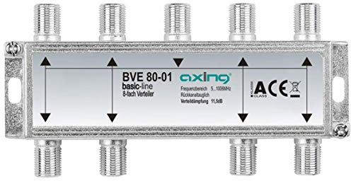 Axing BVE 80-01 8-Fach BK-Verteiler (5-1000 MHz) für Kabelfernsehen und DVB-T2 HD, F-Anschlüsse