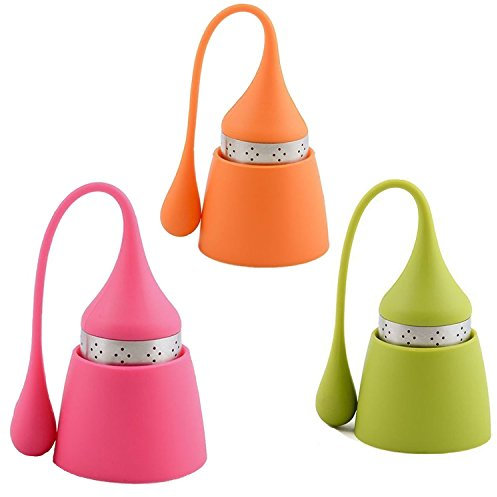 iNebo Silicone Tea Infuser, Loose Leaf Tea Filter,Tea Strainer with Drip-Collector Stand, Easy use, Stainless Steel,100% Food Grade Silicone Infuser Ball Tea Strainer (3 Pack)