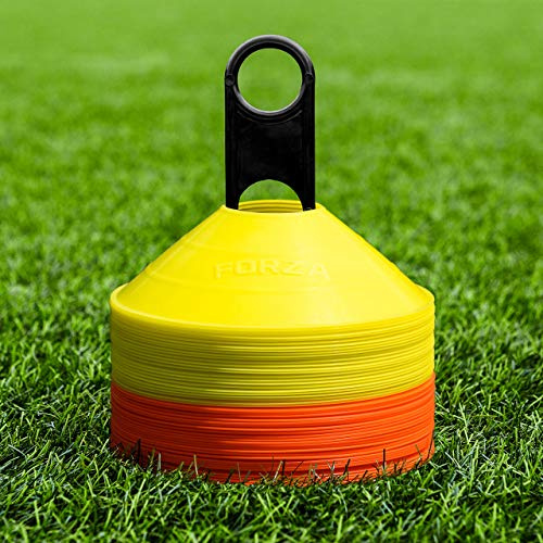 FORZA Coni da Allenamento Marcatori | Cinesini da Allenamento Premium con Supporto, Perfetta per Esercitazioni di Calcio, Rugby E Fitness [Pacco da 50 o 1000] (Arancione & Giallo, Pacco da 50)