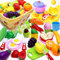 Airlab Kinderküche Spielküche Zubehör, 48 Stück Kinder Küchenzubehör Schneiden Obst Gemüse Lebensmittel, Küche Spielzeug Rollenspiel Lernspielzeug Geschenk