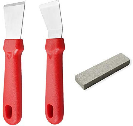 JJWNMLL 2 Stück Reinigungsschaber für Küchenbereich, Edelstahl, Mehrzweck-Küchenschaber mit Kunststoffgriff, rot(gerade Version + Biegeversion)