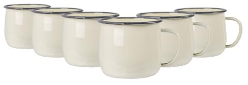 Argon Tableware Farbige Emaille Bauchbecher - 375ml - Packung Von 6 - Creme/Grau