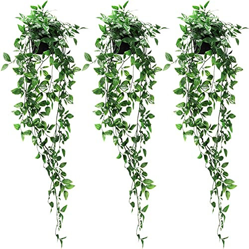 MAISITOO Piante Artificiali in Vaso,3x Edera Artificiale Piante Finte con Vasi Decorazione da Interno e Esterno Balconi Recinzione Festa Matrimonio Giardino Decorazione