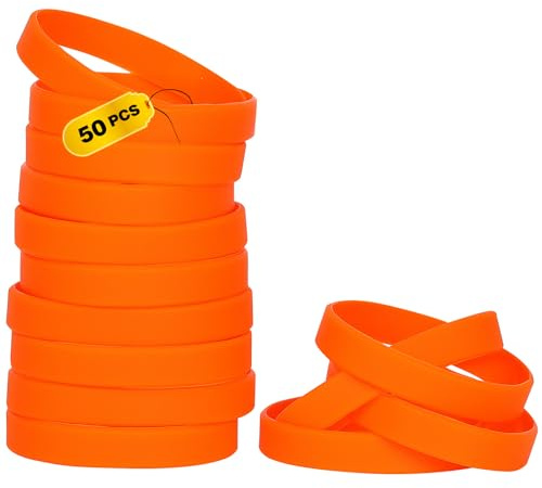 THXIY 50 st silikonarmband armband, tomma gummiarmband elastiska universella armband gummi grossist armband bulk för vuxna män kvinnor orange