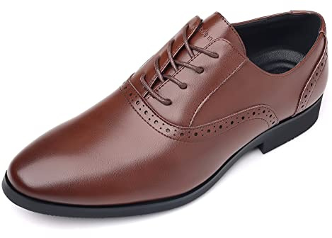 PPXID Homme Chaussures de Ville à Lacets en Cuir Derby Mariage Oxford Business Brogues -Marron 43