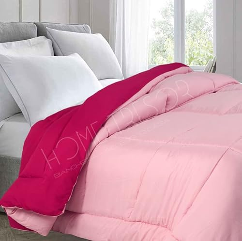 Home Tresor - Piumone Invernale Pesante Una Piazza e Mezza cm. 220x260 | Trapunta Piumino Letto alla Francese Calda e Morbida Microfibra 350gr/mq Tinta Unita Double Face (Rosa/Fucsia)
