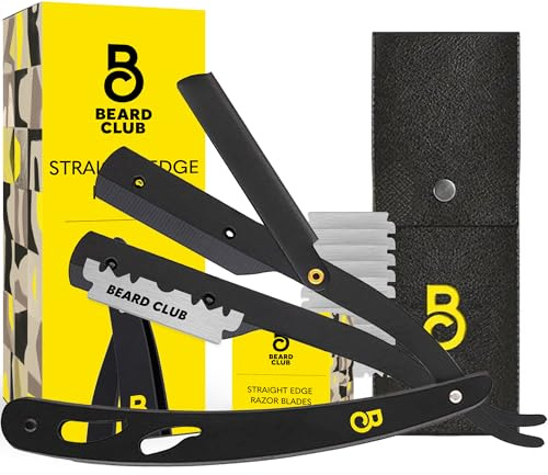 The Beard Club Straight Razor for Men - Navajas Para Barbero - Barber Straight Edge Razor Kit - Premium Single Derby Blade Cutthroat With 10 Replaceable Stainless Steel Blades & Leather Case