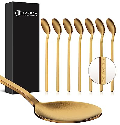JODORA Design Espressolöffel gold - 6 Espressolöffel klein im Set - Hochwertige Mokkalöffel aus rostfreien Edelstahl - stabile 10cm kleine Löffel spülmaschinengeeignet
