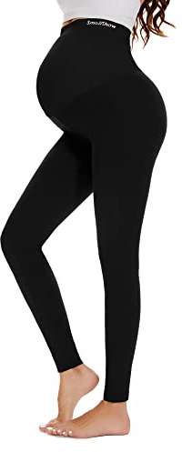 Smallshow Women's Maternity Leggings Over the Belly Stretch Pregnancy Clothes Black M