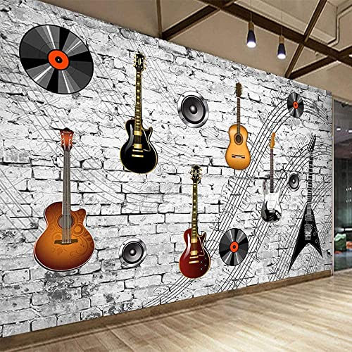 Guitar Music Element Symbol Bar 3D Wall Murals Wallpaper, 3D Wall Mural Space Decor Paintings Pre-Paste Wall Paper, Suitable For Tv Background Wall Living Room And Bedroom Remov 400 (W) x 280 (H) cm