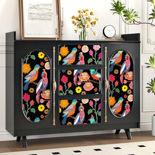 Skyblur 17.5X118 Dark Parrot Floral Wallpaper Peel and Stick Bird Vintage Wallpaper Self Adhesive Colorful Parrots Birds Contact Paper for Cabinets and Drawers Removable Stick on Wall Paper Floral