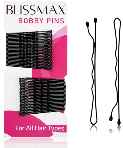 BLISSMAX Black Bobby Pins 50 Pcs, 5cm Long Hair Grips, Thicker & Strong Kirby Pins Hair Clips for All Hair Types – Wavy Hair Pins for Hair Styling Makeup Hairdressing Salon